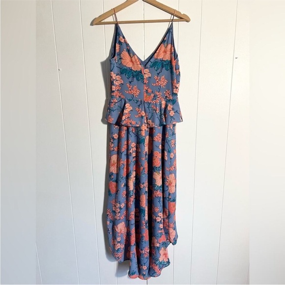 NEW Highline Nordstrom Blue Pink Floral Tie-Front Flutter Hi-Lo Tank Dress $150 - Picture 6 of 8